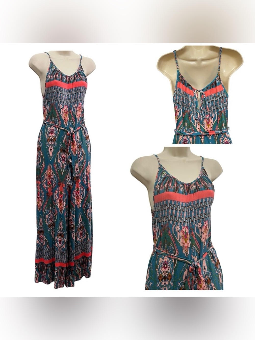 FATE MULTICOLORED BOHEMIAN PRINT WIDE LEG SPAGHETTI STRAP RSYON JUMPER SMALL